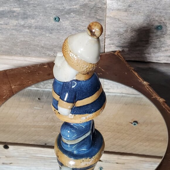 Vintage Little Round Ceramic Santa - Blue & Beige - Picture 2 of 6